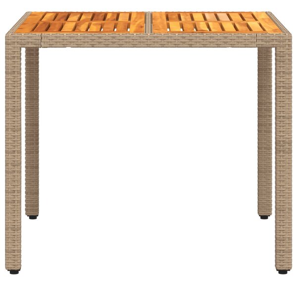 Bézs polyrattan és akácfa kerti asztal 90 x 90 x 75 cm