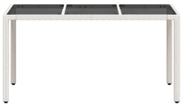 Fehér polyrattan üveglapos kerti asztal 150 x 90 x 75 cm