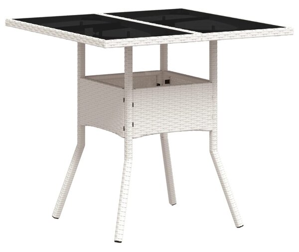 Fehér polyrattan üveglapos kerti asztal 80 x 80 x 75 cm