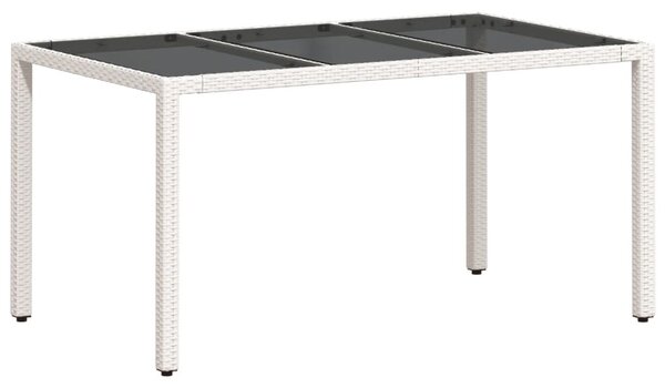 Fehér polyrattan üveglapos kerti asztal 150 x 90 x 75 cm