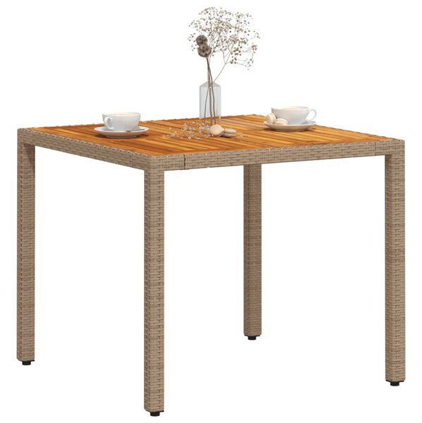Bézs polyrattan és akácfa kerti asztal 90 x 90 x 75 cm