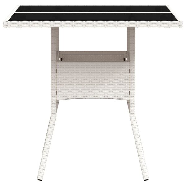 Fehér polyrattan üveglapos kerti asztal 80 x 80 x 75 cm