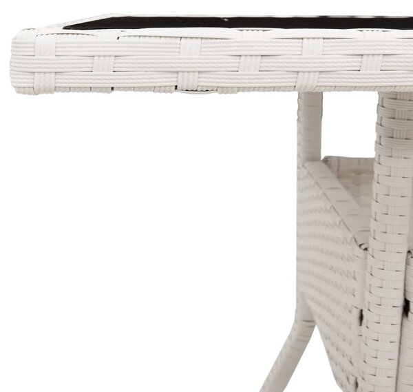 Fehér polyrattan üveglapos kerti asztal 80 x 80 x 75 cm