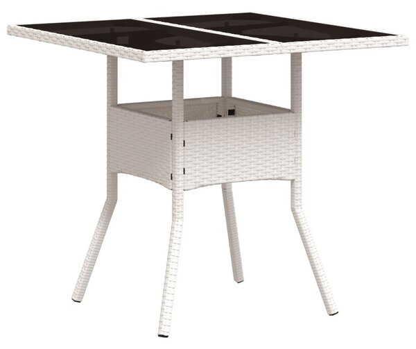 Fehér polyrattan üveglapos kerti asztal 80 x 80 x 75 cm