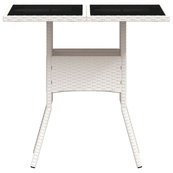 Fehér polyrattan üveglapos kerti asztal 80 x 80 x 75 cm