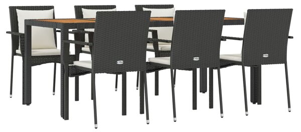 VidaXL 7 részes fekete polyrattan kerti étkezőgarnitúra párnával