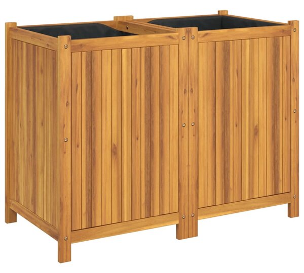 Tömör akácfa kerti virágtartó béléssel 100 x 50 x 75 cm