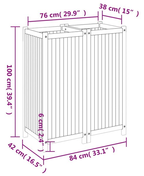 Tömör akácfa kerti virágtartó béléssel 84 x 42 x 100 cm