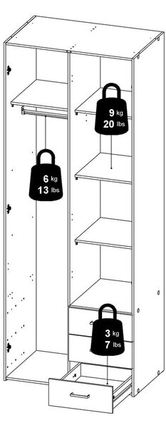 Fehér ruhásszekrény 78x200 cm Space – Tvilum