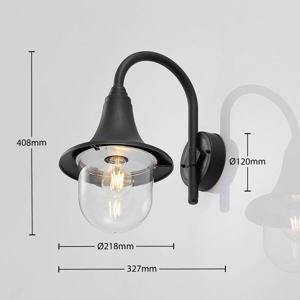 Lindby kültéri fali lámpa Nalevi, 41cm, tengervízálló, E27, IP44, dimmelhető, Fekete, Műanyag, Modern