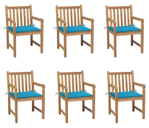 VidaXL 6 db tömör tíkfa kerti szék kék párnákkal