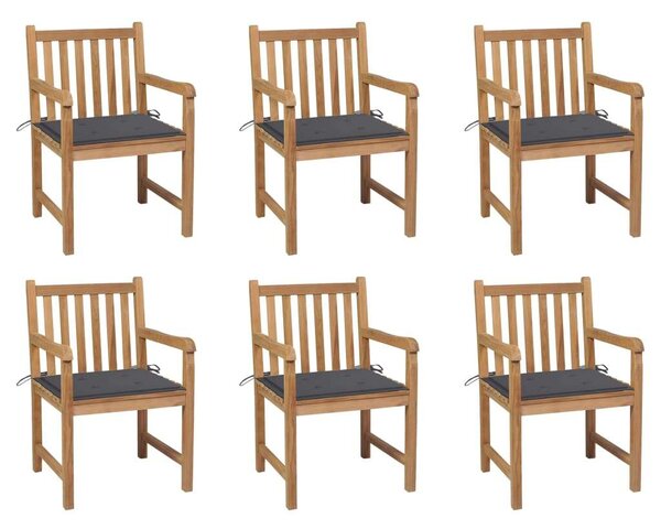 VidaXL 6 db tömör tíkfa kerti szék antracitszürke párnákkal