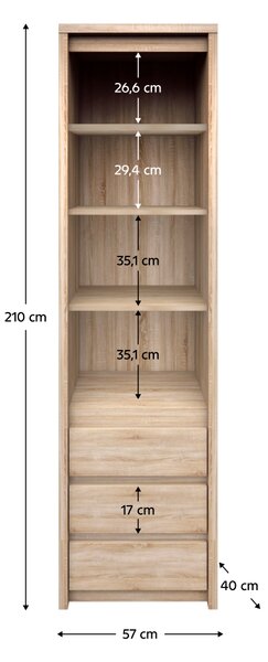 KONDELA Könyvespolc, DTD laminált, tölgy sonoma, NORTY TYP 6