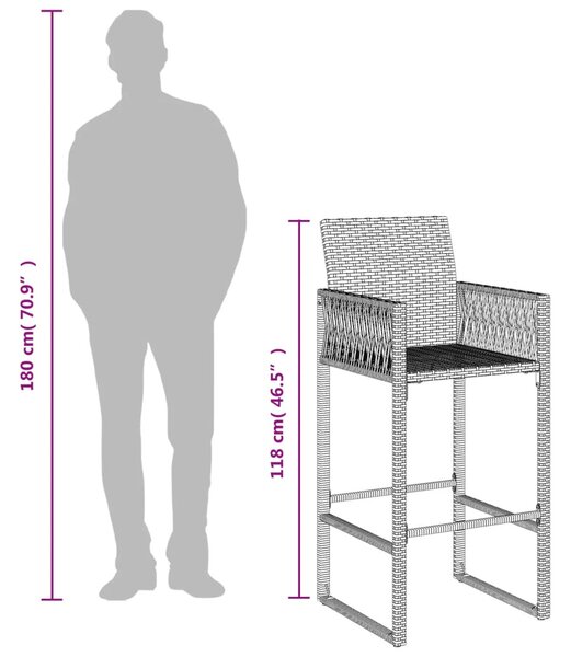 2 db szürke polyrattan kerti bárszék