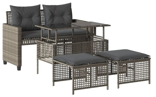 4 részes szürke polyrattan üveg kerti ülőgarnitúra párnákkal