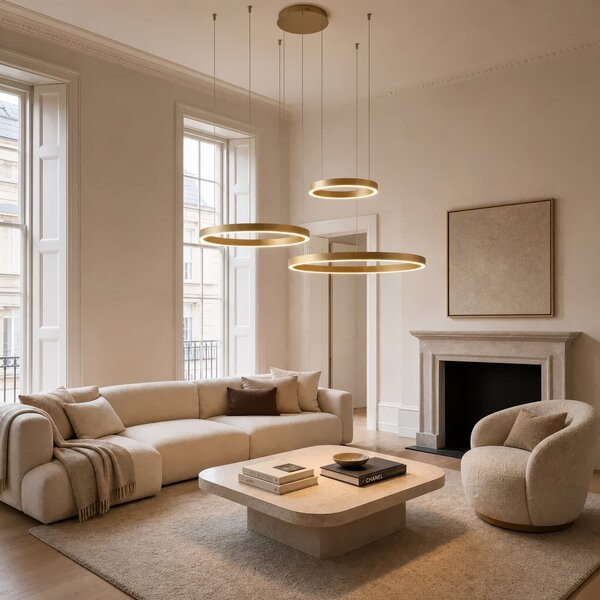 Függőlámpa Quitani, Aureon, dimmable, Arany / Sárgaréz, Nappali, Alumínium, Modern