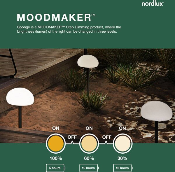 Nordlux Szivacs LED újratölthető teraszvilágítás, fekete/fehér, fém, IP65, dimmelhető, Fehér / opál, fém, Modern