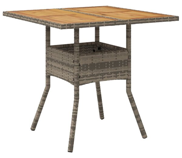 Szürke polyrattan kerti asztal akácfa lappal 80 x 80 x 75 cm