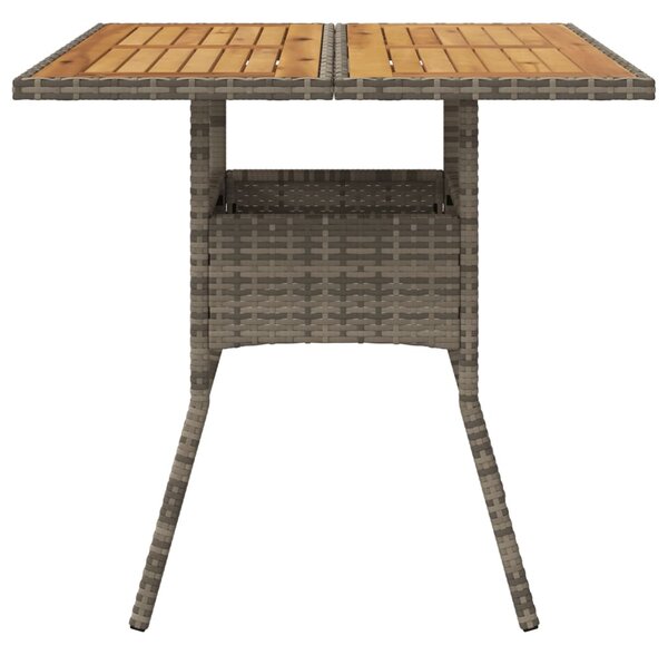 Szürke polyrattan kerti asztal akácfa lappal 80 x 80 x 75 cm
