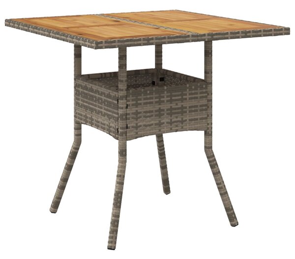 Szürke polyrattan kerti asztal akácfa lappal 80 x 80 x 75 cm