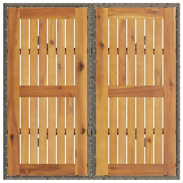 Szürke polyrattan kerti asztal akácfa lappal 80 x 80 x 75 cm