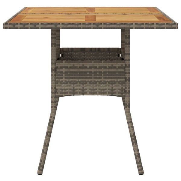 Szürke polyrattan kerti asztal akácfa lappal 80 x 80 x 75 cm