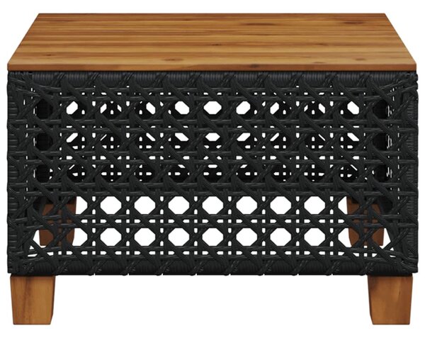 Fekete polyrattan és akácfa kerti asztal 55 x 55 x 36 cm