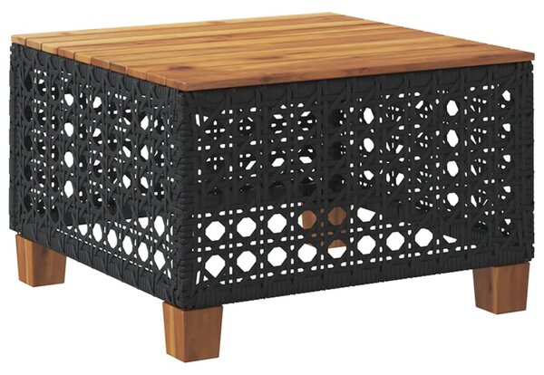 Fekete polyrattan és akácfa kerti asztal 55 x 55 x 36 cm