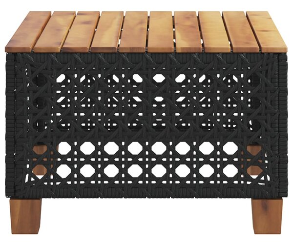 Fekete polyrattan és akácfa kerti asztal 55 x 55 x 36 cm