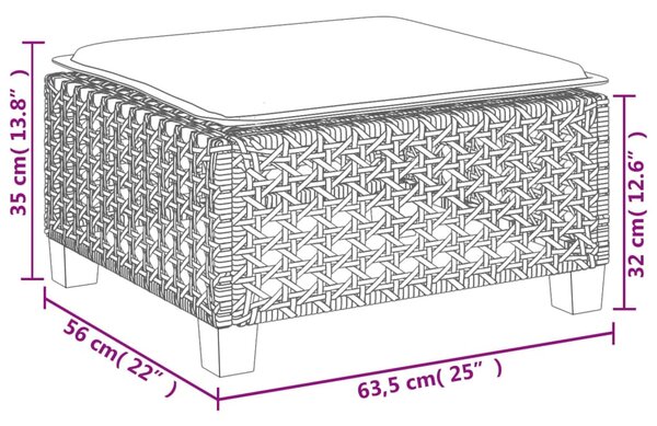 Szürke polyrattan kerti ülőke párnával 63,5 x 56 x 32 cm