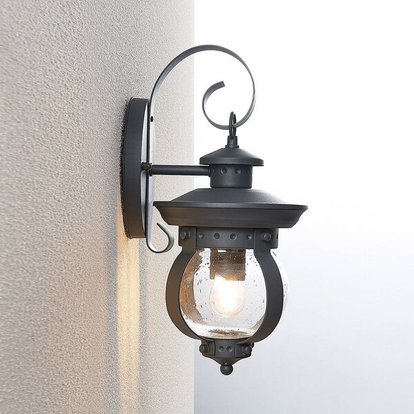Lindby kültéri fali lámpa Farley, 40 cm, sötétszürke, IP44, E27, dimmelhető, Fekete, fém, Antik