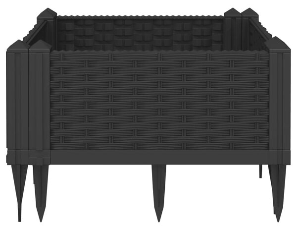 Fekete polipropilén kerti virágláda cövekekkel 42,5x42,5x28,5cm