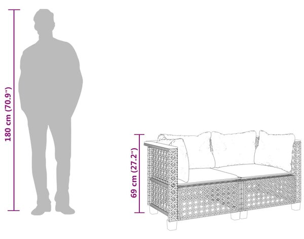 2 db szürke polyrattan kerti sarokkanapé párnával