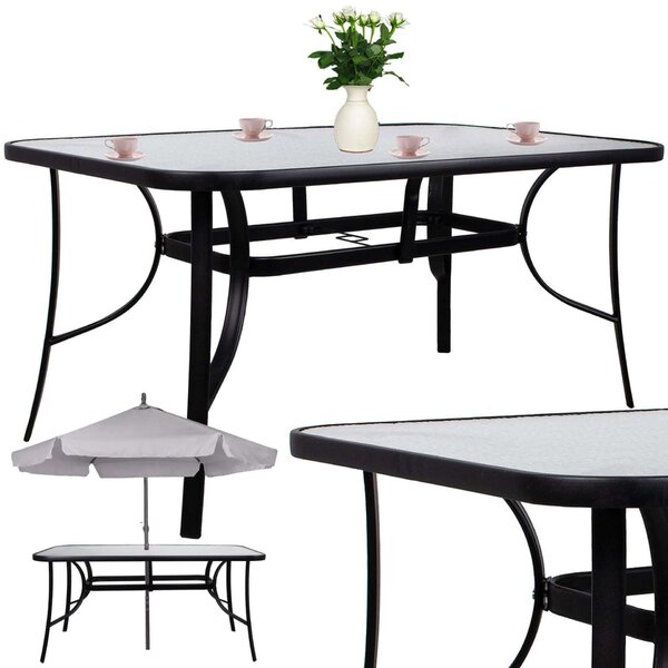 Springos üveg kerti Asztal 150x90x71cm - Fekete