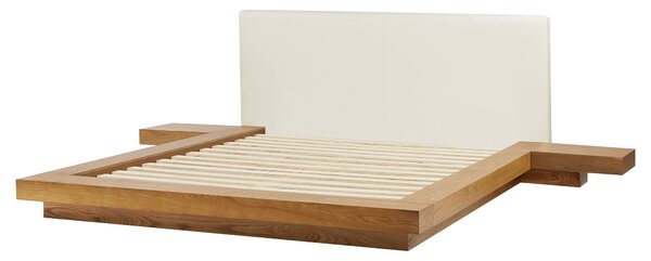 Ágy LED világítással Műbőr ZEN 160 x 200 cm Természetes kőris
