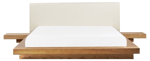 Ágy LED világítással Műbőr ZEN 160 x 200 cm Természetes kőris