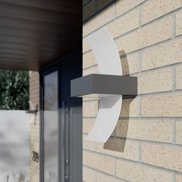 Lucande Ívelt LED kültéri fali lámpa Skadi, Alu / szürke / cink, fém, Modern