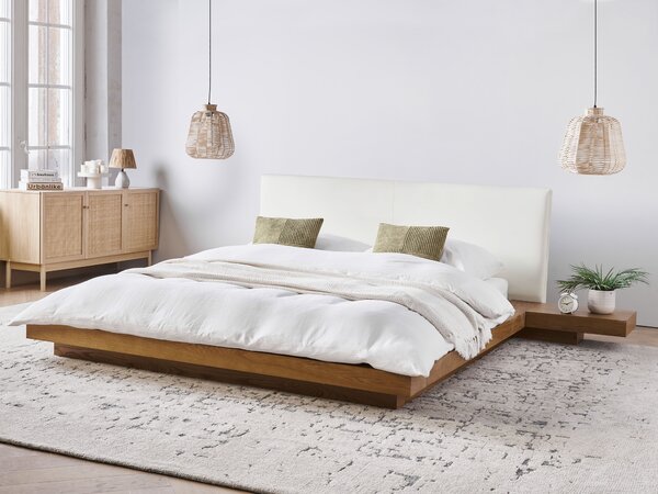 Ágy LED világítással Műbőr ZEN 160 x 200 cm Természetes kőris