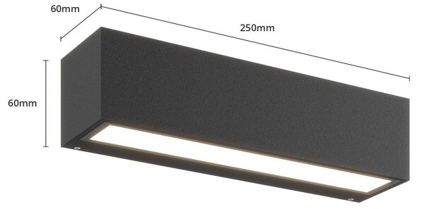 Lucande Lengo LED fali világítás, 25 cm, antracit, lefelé irányuló fény, 3000K, Fekete, Alumínium, Modern