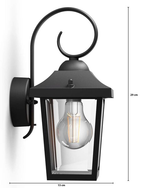 Philips myGarden Buzzard kültéri fali lámpa, fekete, dimmelhető, Fekete, Alumínium, Vintage