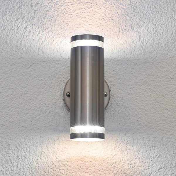Lindby LED kültéri falilámpa Tiberius, rozsdamentes acél, fel/le, IP44, Alu / szürke / cink, Rozsdamentes acél, Modern