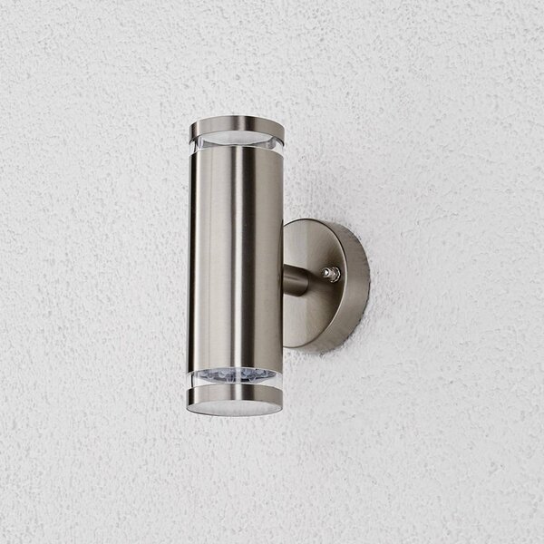 Lindby LED kültéri falilámpa Tiberius, rozsdamentes acél, fel/le, IP44, Alu / szürke / cink, Rozsdamentes acél, Modern