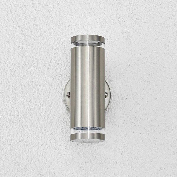 Lindby LED kültéri falilámpa Tiberius, rozsdamentes acél, fel/le, IP44, Alu / szürke / cink, Rozsdamentes acél, Modern