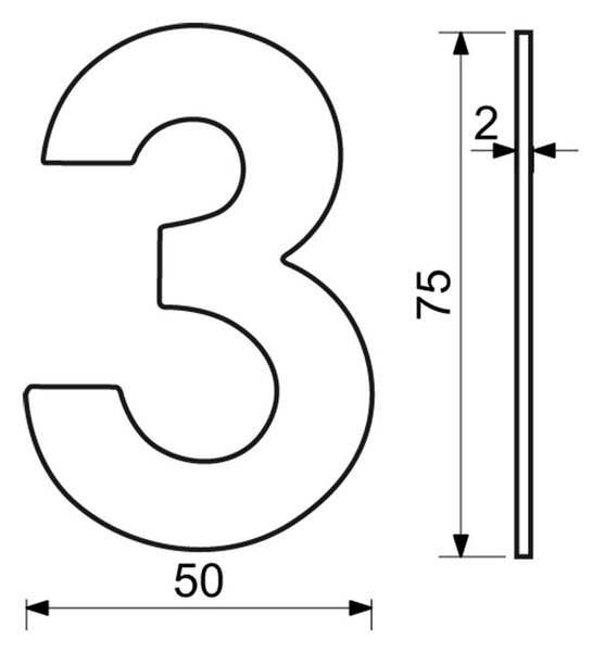 Házszám "3", RN.75L, rozsdamentes acél