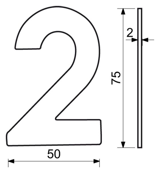 Házszám "2", RN.75L, fekete