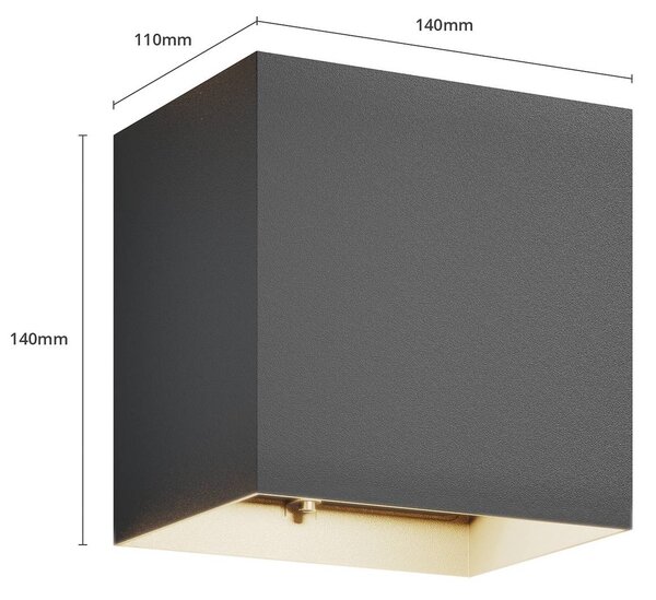 Lucande LED kültéri fali lámpa Evie, 14 cm, antracit, fel/le, fel/le, Alu / szürke / cink, Alumínium, Modern