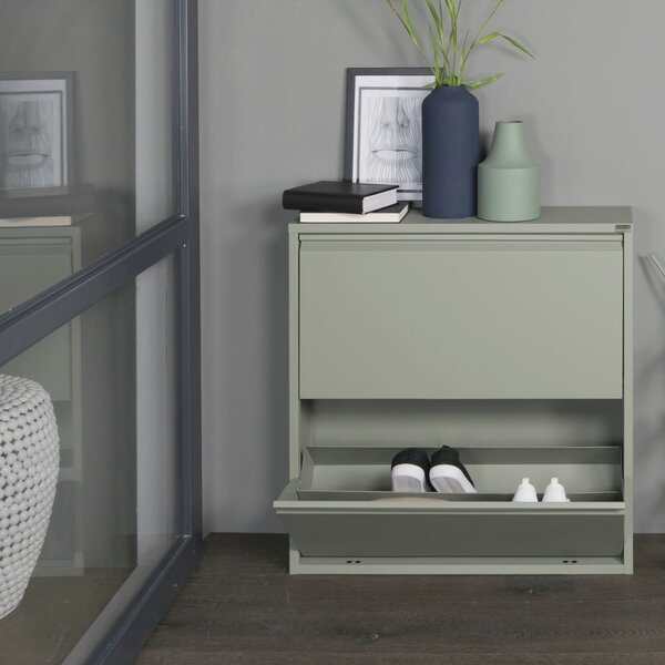 Szürkészöld fém billenő ajtós cipőtartó 75x77,5x22,5 cm Billy – Spinder Design