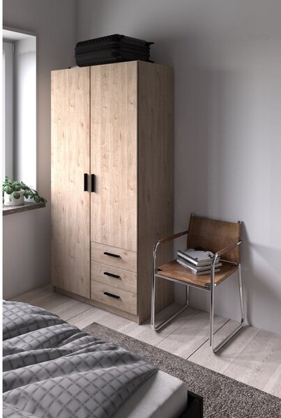 Natúr színű ruhásszekrény tölgyfa dekorral 99x200 cm Sprint – Tvilum