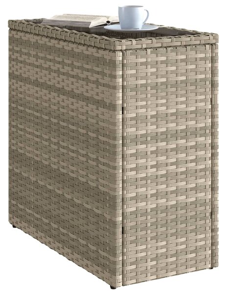 Világosszürke polyrattan kerti kisasztal üveg lappal58x27,5x55cm