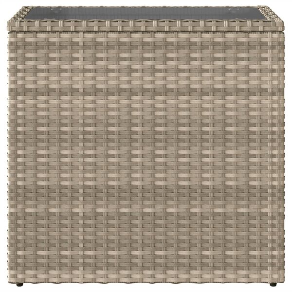 Világosszürke polyrattan kerti kisasztal üveg lappal58x27,5x55cm
